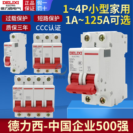 德力西dz47s空气开关1p空开2断路器3家用40保护63a漏电三相闸32安
