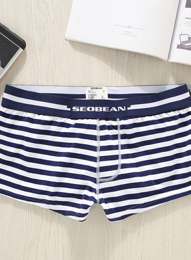 SEOBEAN/希宾男生宽松家居短裤阿罗裤青年运动平角内裤条纹弹力棉