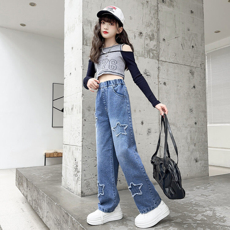 网红款秋冬新款女童牛仔裤中大童阔腿裤直筒裤宽松弹力长裤子春秋,童装/婴儿装/亲子装,裤子,淘宝优惠券,粉丝福利购,淘宝优惠卷