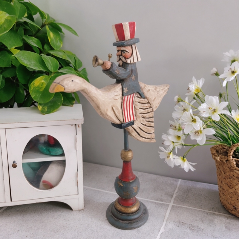 复古富丽大脚骑鹅创意木刻摆件