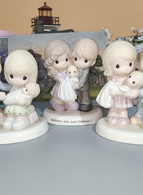 Precious Moments水滴娃娃一家三口陶瓷人物摆件新年礼物家居艺术