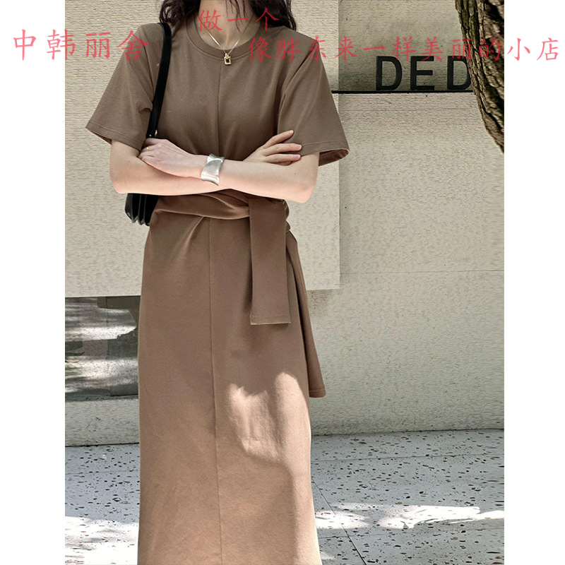 【反季促销】新款 夏季法式气质收腰显瘦长裙T恤式绑带连衣裙F20