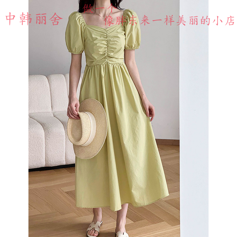【反季促销】新款 夏女法式温柔气质复古收腰显瘦连衣裙-短袖880