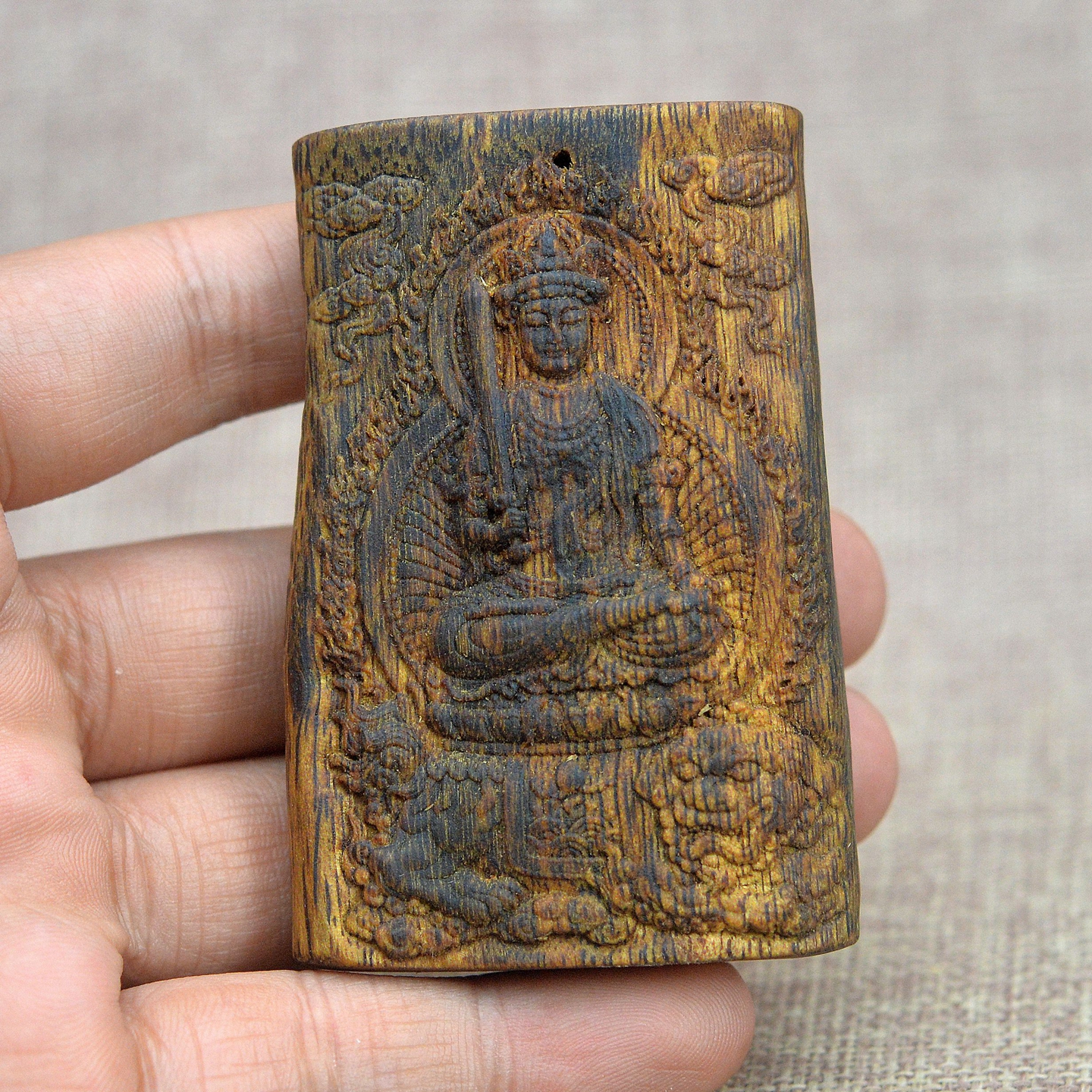 正华海南天然奇楠沉香淳化老料文殊菩萨牌A文玩沉香牌挂件