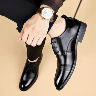 易龙男士商务正装皮鞋头层牛皮尖头高级感常服英伦风软底制式年轻