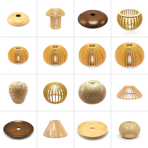 原木南瓜灯罩胡桃木色日式南瓜灯茶室餐厅卧室吊灯民宿替换外壳罩