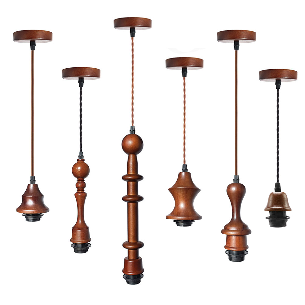 复古胡桃木色吊灯线E27灯头灯座 美式床头过道餐厅咖啡厅通用配件