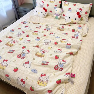 kitty夏凉被四件套a类母婴级空调被可机洗幼儿园学生宿舍午睡被子
