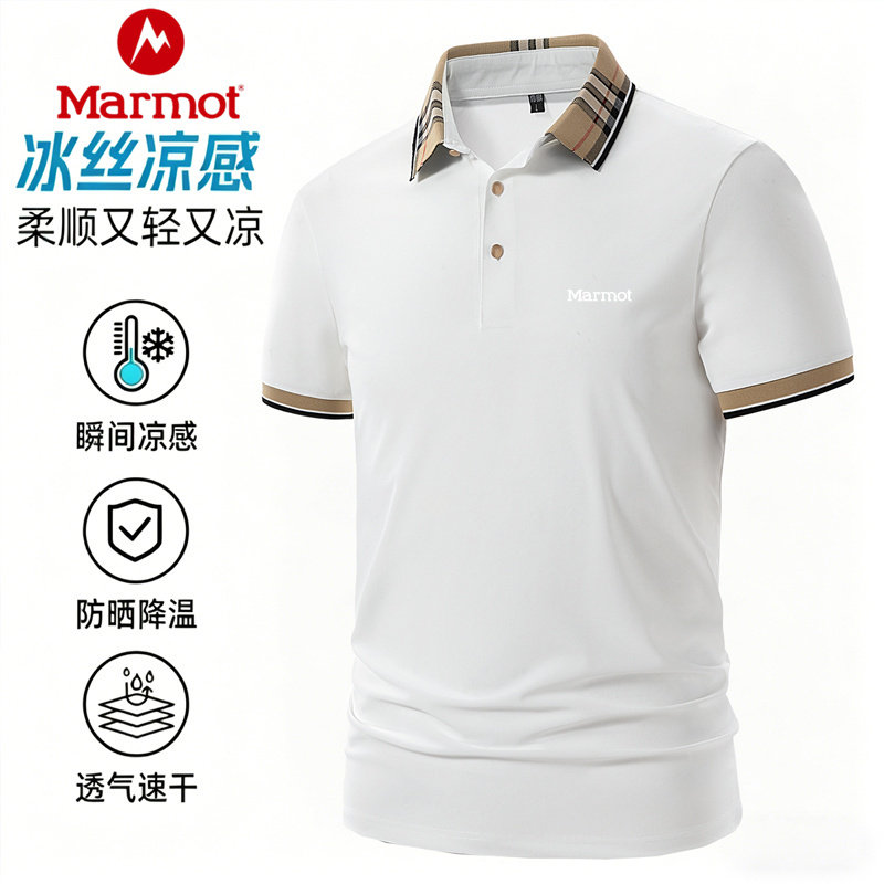 MARMOT土拨鼠短袖POLO衫男2026年夏季新款冰丝弹力翻领速干上衣