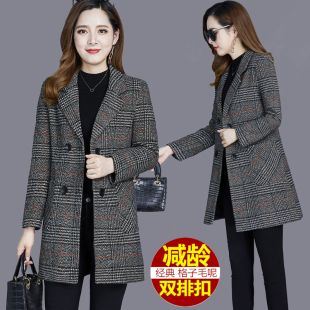 百搭英伦风上衣大码 格纹毛呢外套女2024秋冬新款 年轻妈妈流行韩版
