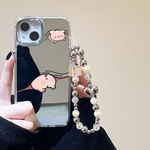 镜面露屁股小猪适用三星s25ultra手机壳硅胶s23fe新款 s22创意s21小众a55a15a16卡通a54a34a35a53防摔a56 s24