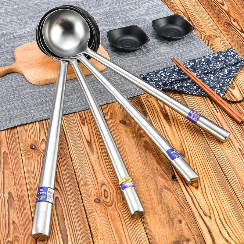 新款不锈钢加厚厨师炒菜勺饭店食堂大勺子粥勺长柄勺马勺汤勺包邮