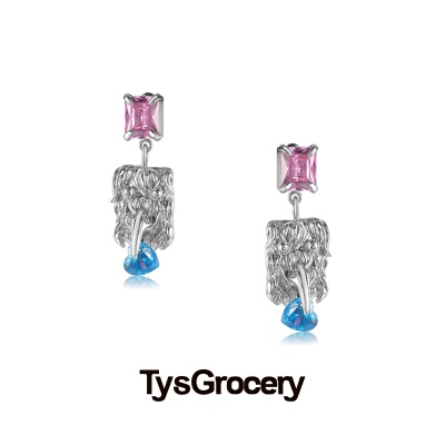 TysGrocery A/W2021 Pray 桃心吃钻鸟耳环