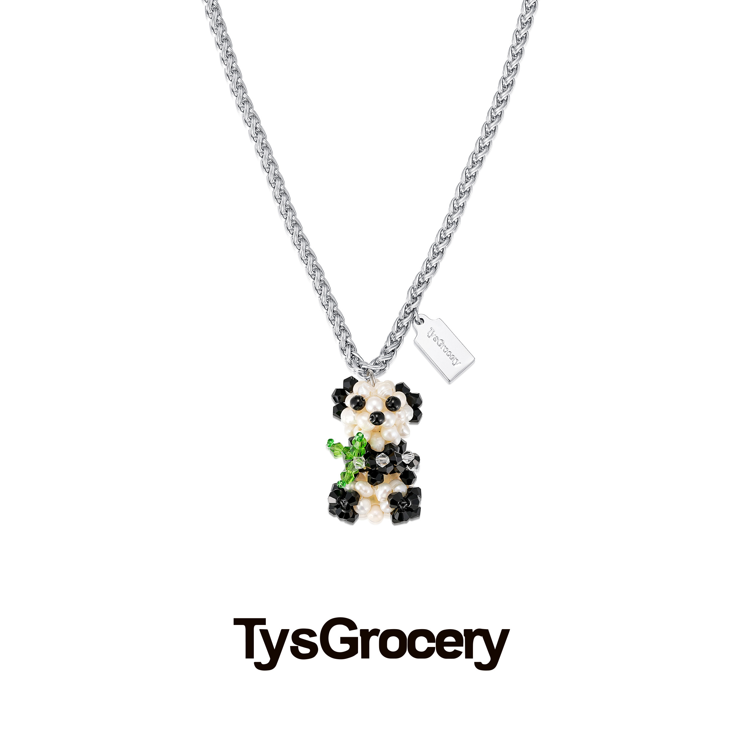 TysGrocery 23 PRAY 手工编织珍珠兔子 熊猫吊牌项链
