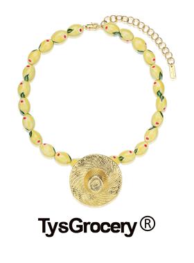 TysGrocery 25 柠檬与农夫帽手绘陶瓷项链
