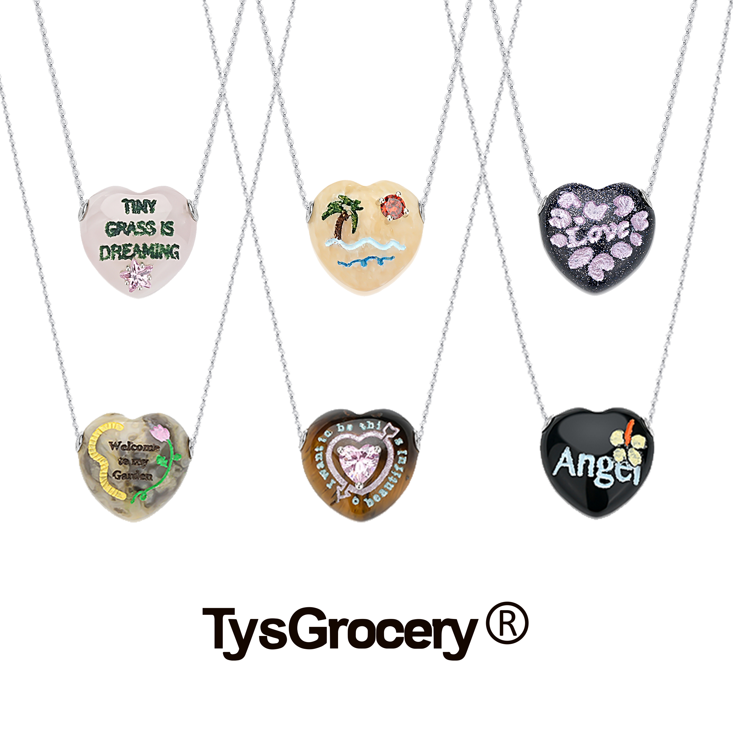 项链TysGrocery手绘石头银项链