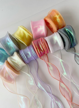 4cm幻彩鱼尾纱鲜花包装丝带水母灯手工diy材料蛋糕装饰蝴蝶结彩带