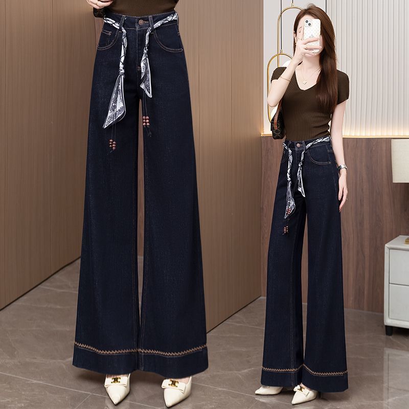 丹宁阔腿喇叭牛仔裤高腰宽松显瘦