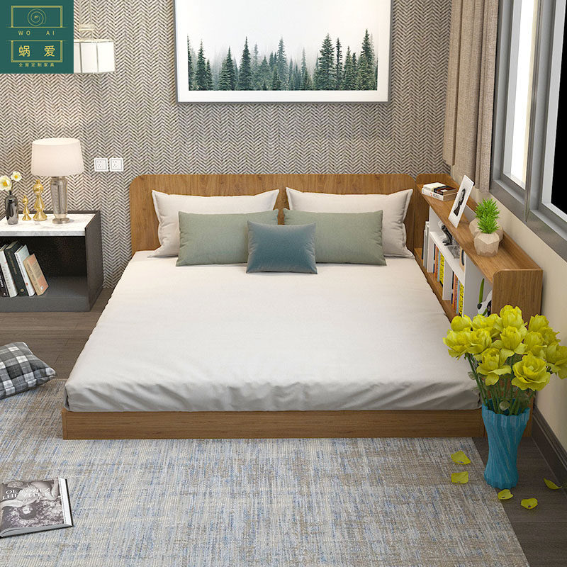 蜗爱简约现代轻奢小户型榻榻米地台日式矮床书架分体组合床定制