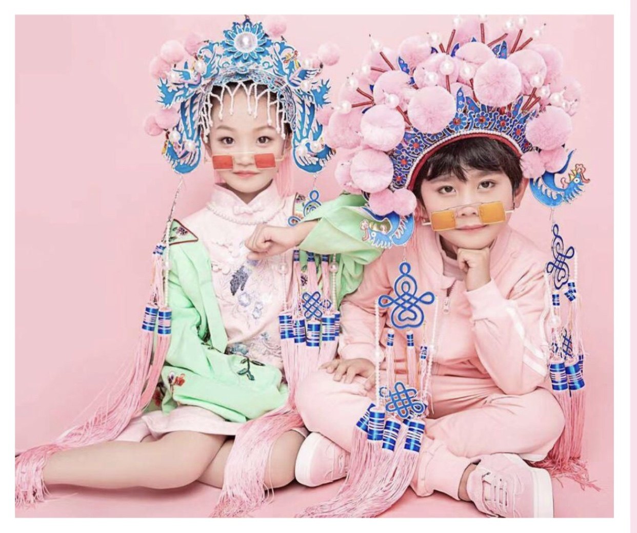 影楼主题儿童拍摄小花旦绒球凤冠七星京剧戏曲头饰中国风凤冠国潮