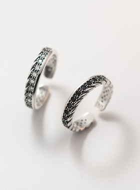 麻花做旧满钻戒指s925纯银时尚