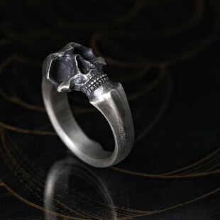 纯银戒指复古日本匠人饰无形骷髅戒指男女百搭骸骨个性开口指环