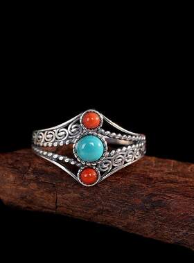 绿石镂空雕花戒指女轻奢个性时尚