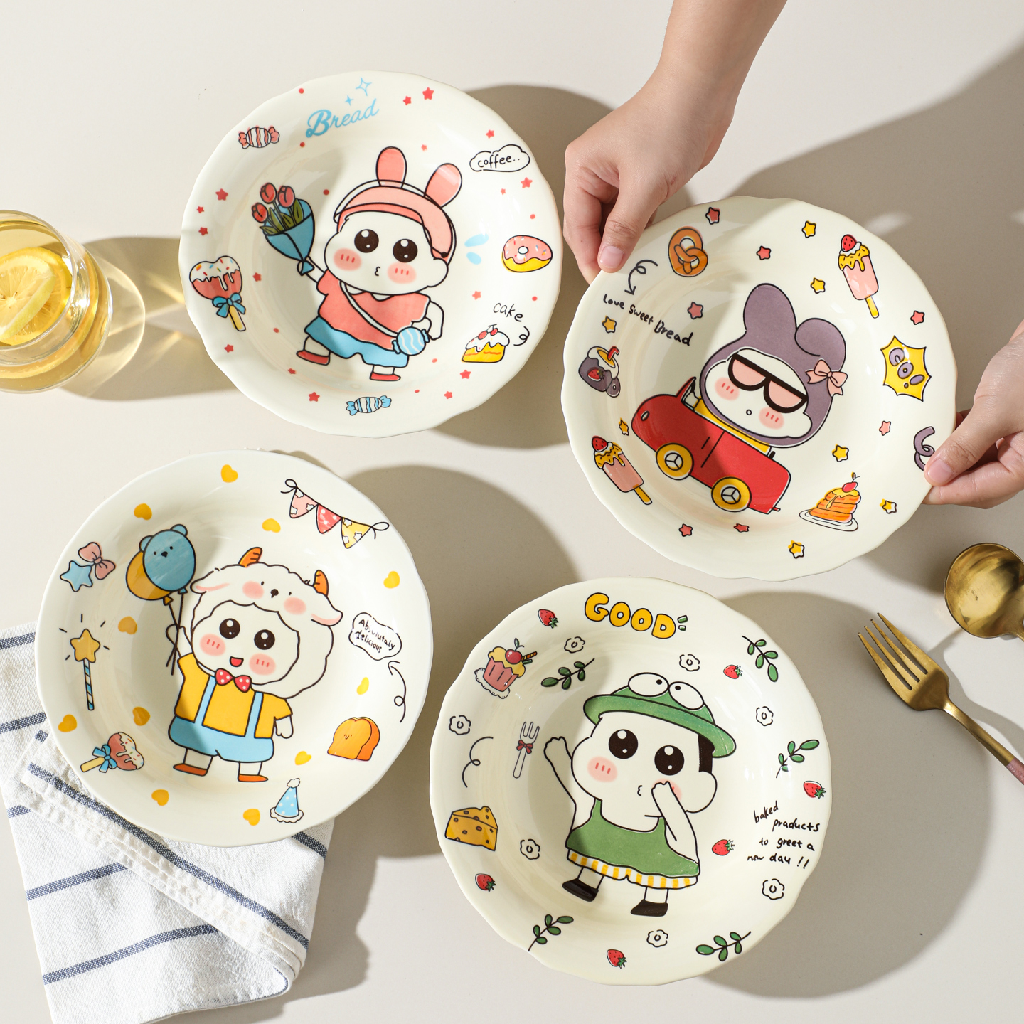 釉下彩陶瓷碗菜盘子家用餐具可爱卡通个人专用饭碗2025新款高颜值