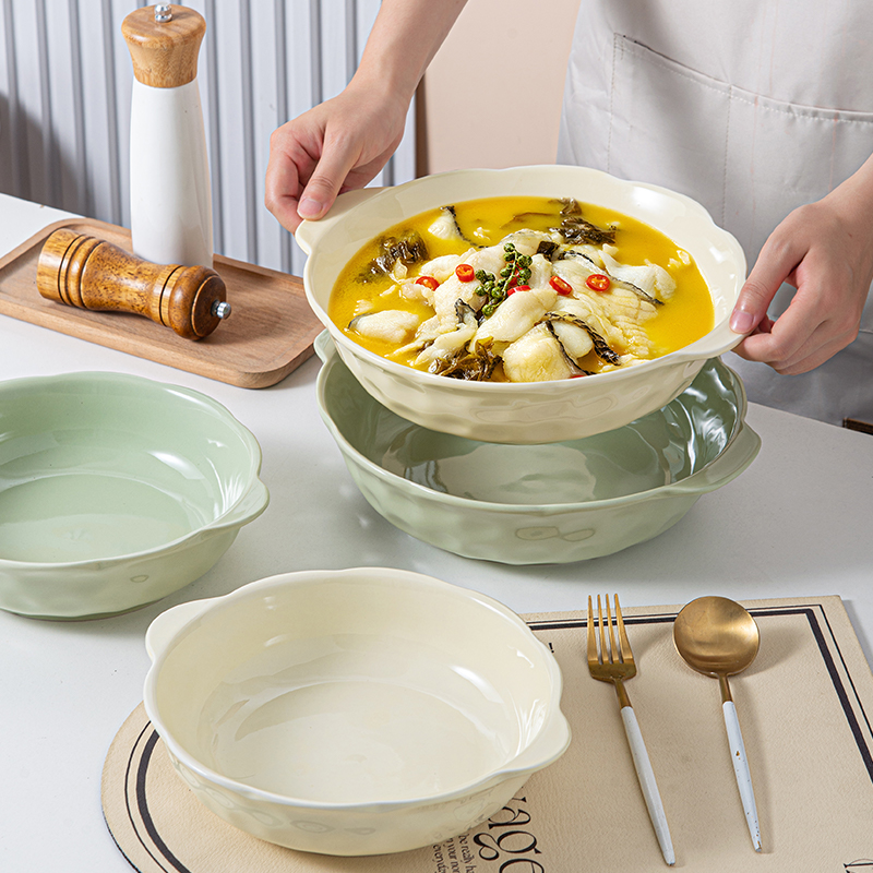 奶油风双耳陶瓷碗大号家用毛血旺酸菜鱼水煮肉片麻辣烫专用大汤碗