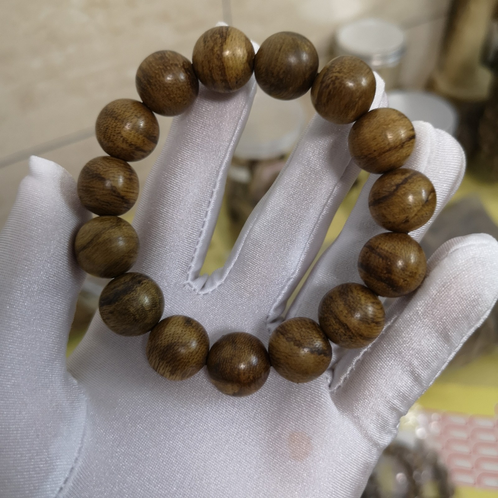 印尼加里曼丹1.4沉香手串 14mm虎纹沉香手串 净重8克 花香甜香味