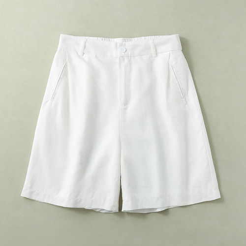 白色冰丝亚麻阔腿短裤女夏季薄款
