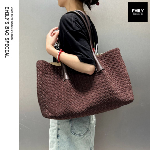 新款真皮麂皮女包编织百搭大容量复古休闲通勤托特包手提单肩斜挎