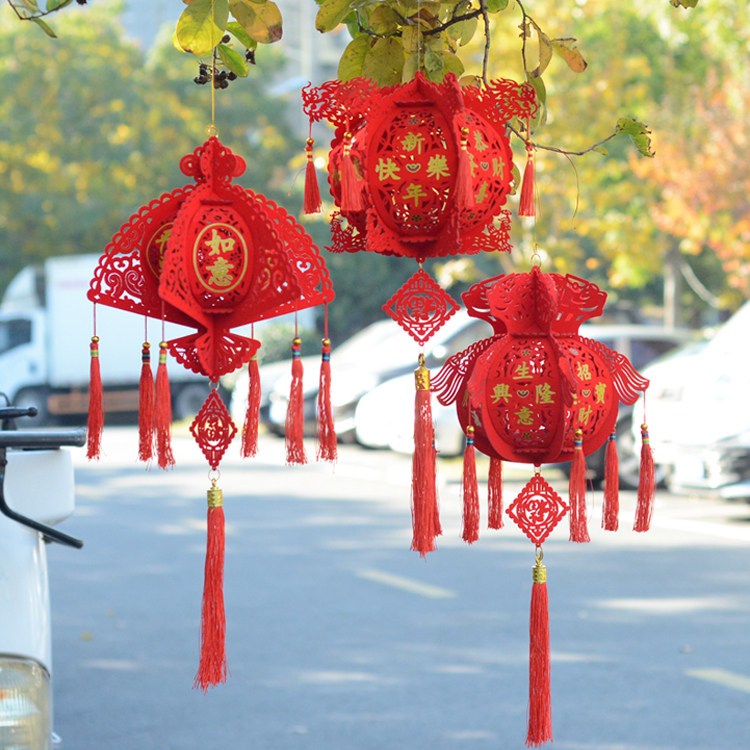 植绒灯笼 元旦新年装饰灯笼 过年橱窗室内春字挂件福字宫灯吊饰