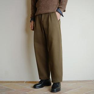 宽松立裁保暖挺括品质百搭长裤 收留原创男士 秋冬加厚咖色休闲裤