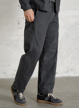 收留原创男士春秋深灰色休闲裤美式复古工装裤多口袋阿美咔叽长裤