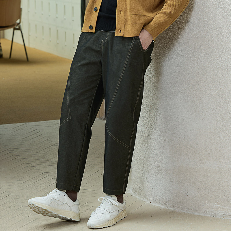 收留原创男士春季锥形裤立裁分割线抗皱时尚宽松萝卜裤小脚休闲裤