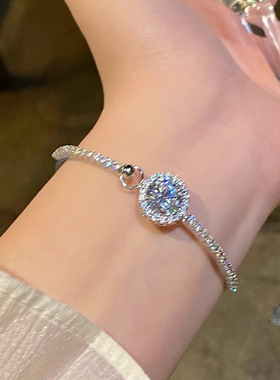 韩系爆款超闪圆形锆石手镯简约百搭气质素圈闺蜜礼物手链手饰