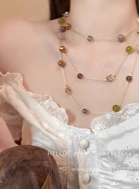 韩系时尚爆款水晶项链轻奢小众高级感长款流苏叠戴锁骨链网