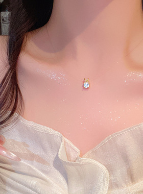 韩系简约气质爆闪锆石吊坠项链时尚气质设计感透明鱼线链条锁骨