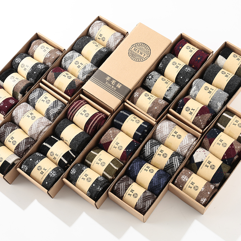 一盒4双保暖羊毛袜冬季加厚