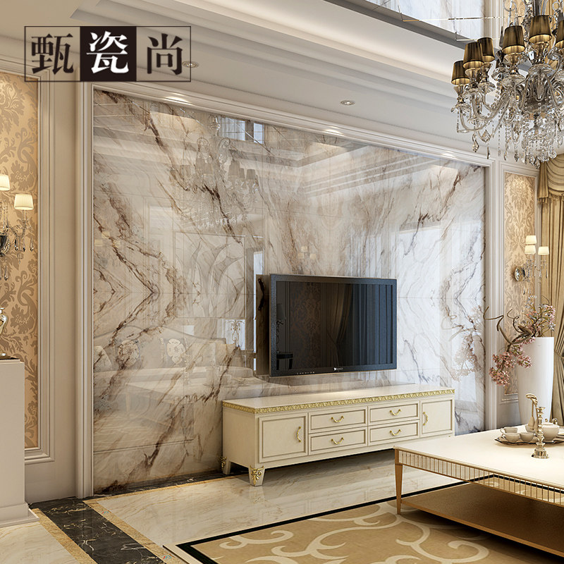 3D微晶石瓷砖背景墙客厅现代欧式地中海风格大理石纹电视背景墙砖