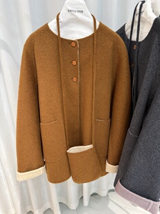 圆领毛呢AB面外套送包 宽松双面羊绒大衣中长款 2025东大门同款 韩版