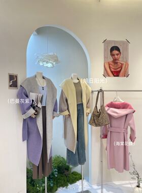 2025秋冬新款AB面羊绒大衣女中长款连帽系带羊羊毛外套小个子显瘦