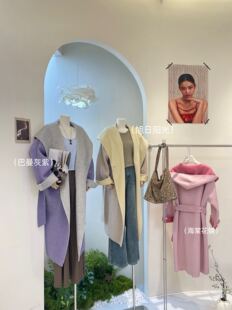 2025秋冬新款AB面羊绒大衣女中长款连帽系带羊羊毛外套小个子显瘦