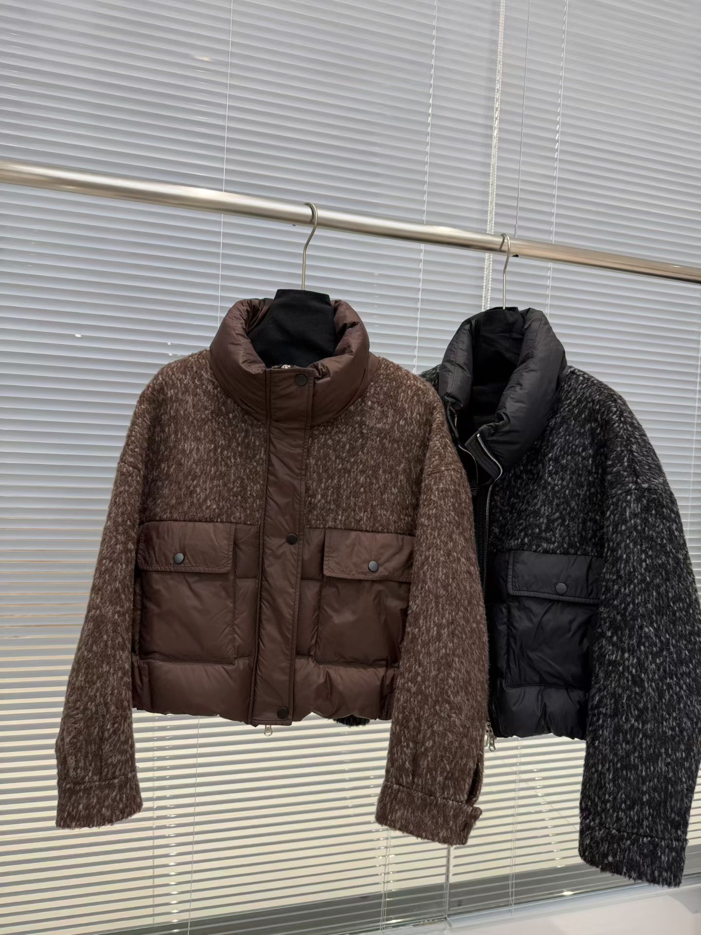 2025秋冬新款立领拼接短款羽绒服女韩版宽松显瘦羊毛外套女亮片