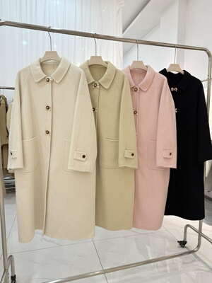 2025韩国东大门蝴蝶结扣山羊绒大衣女韩版直筒显瘦显高百搭款大衣