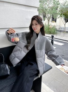 2025秋冬刘涛同款新款双面羊绒大衣拼白鸭绒短款韩版宽松显瘦外套