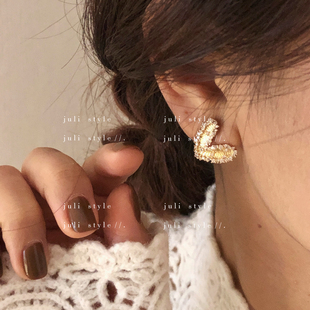 橘里 轻奢水钻爱心耳环金色气质日常通勤耳钉耳饰 S925纯银针