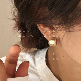 橘里 复古金色拉丝耳环气质高级感小众设计磨砂耳钉 S925纯银针