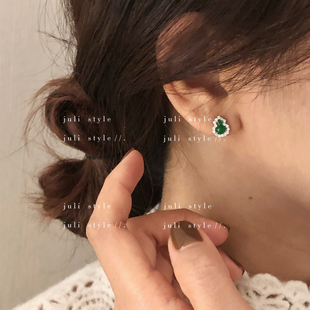 橘里 祖母绿锆石葫芦耳钉女高级感百搭水滴形耳饰 S925纯银针
